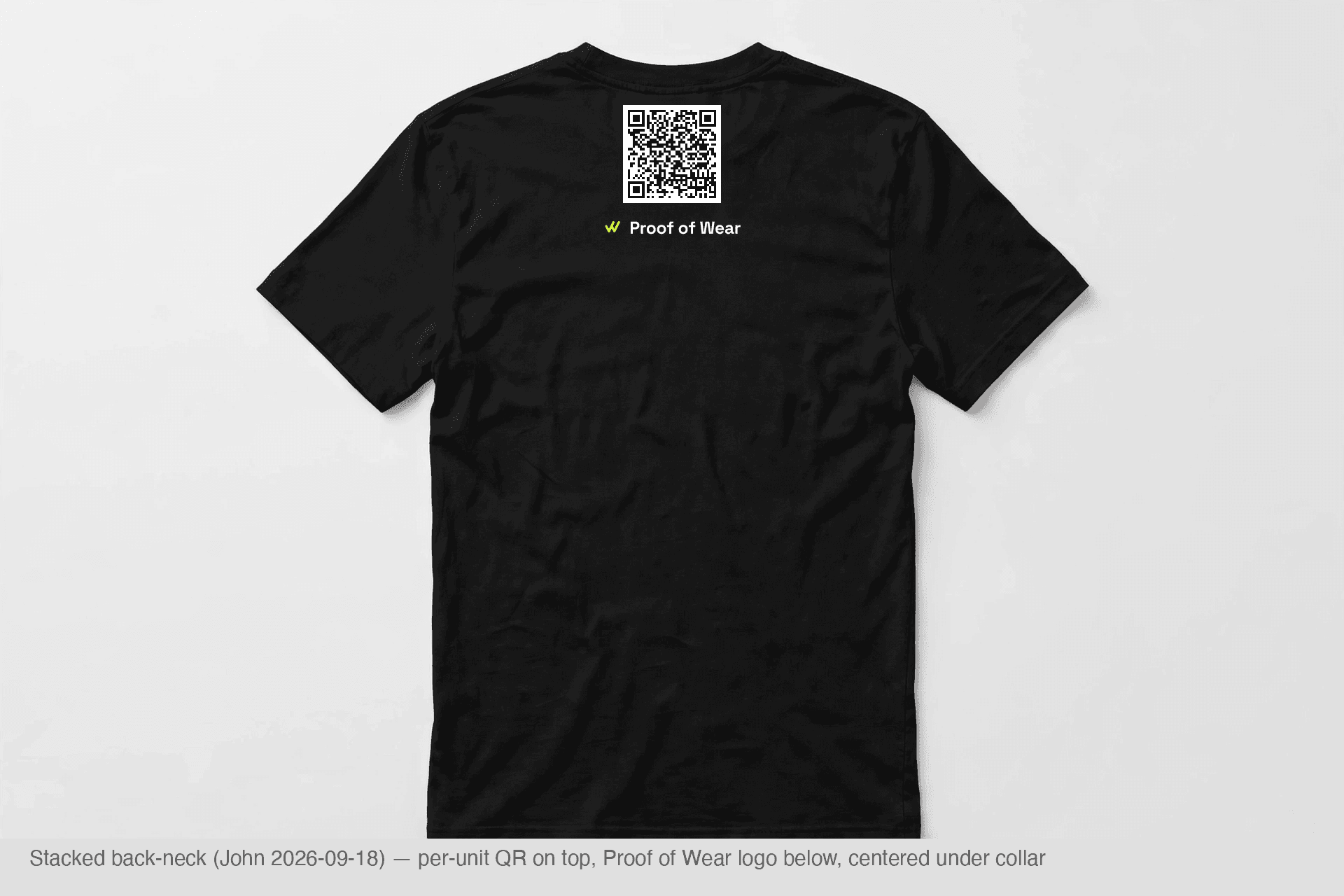 Concept preview — stacked back-neck placement mockup of the drop's apparel